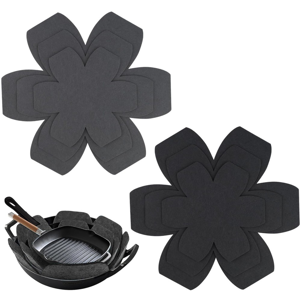 6PCS Felt Pots and Pans Divider Separator Pads, Cookware Black, Gray