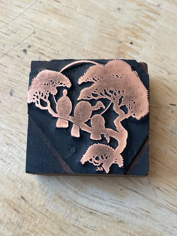 Printing Letterpress Printers Block Copper Buzzards On A Branch (481)