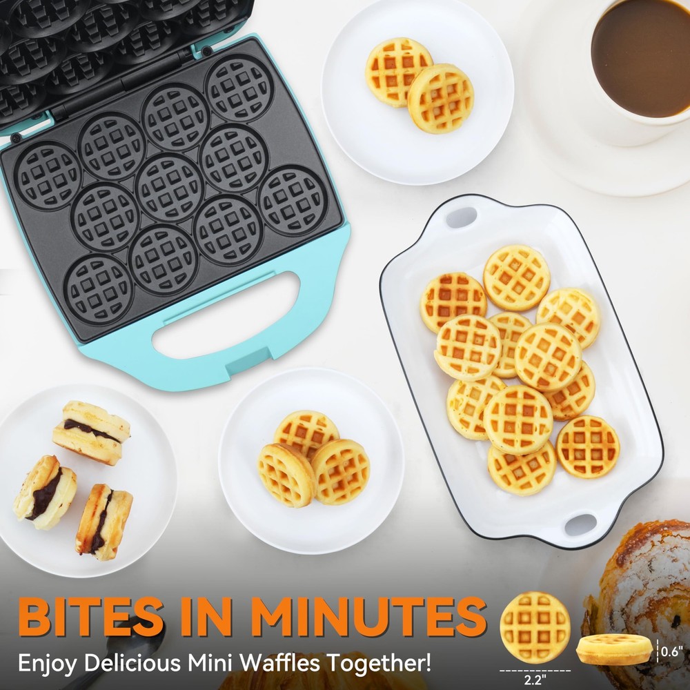, Bite-size Mini Waffle Maker for Kids & Adults, Small Waffle Maker Mini Belg...