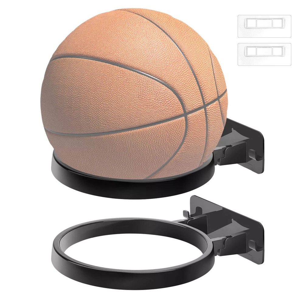 2PCS Black Durable Wall Mounted Polypropylene Basketball Storage Rack Holder