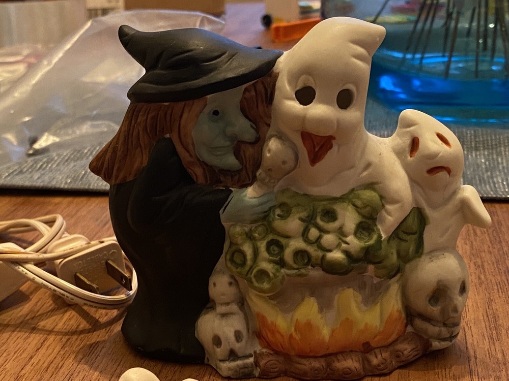 Halloween Ceramic Light Up Witch, Ghost + Small Bonus Figures - Tested works