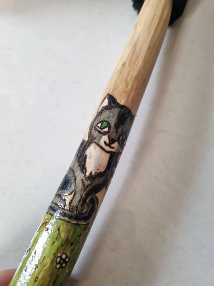 Black cat Witchcraft tools drum beater, Shamanic Drum healing drumming