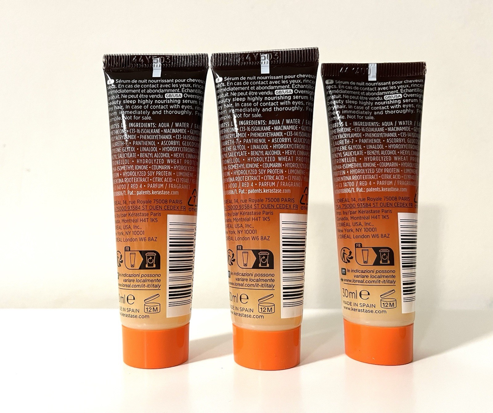 3 pcs Kerastase Nutritive 8H Magic Night Serum Travel Size 1 oz / 30ml each tube