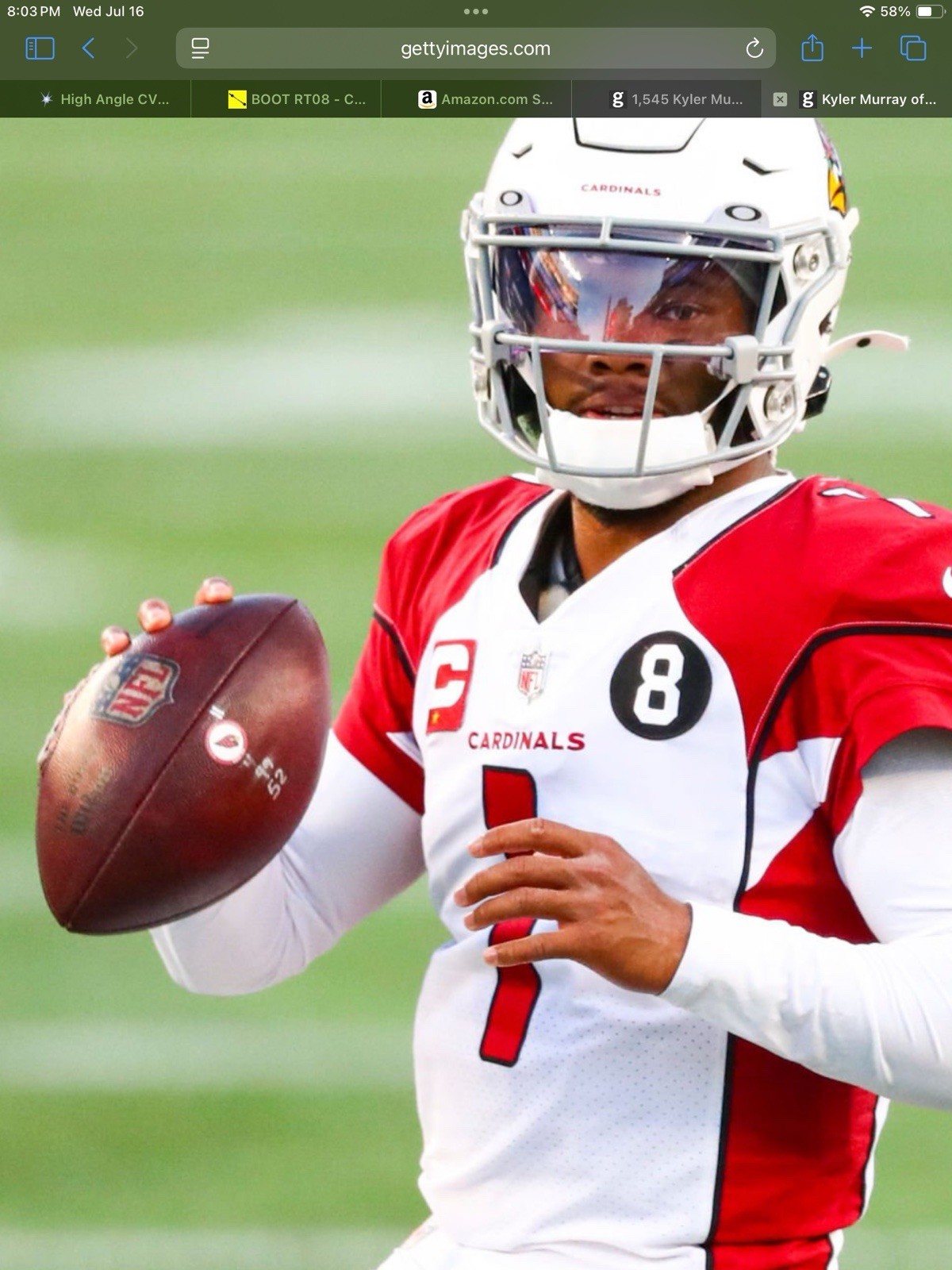 Arizona Cardinals Game Used 2020 NFL Football, Photo matched To Kyler Murray