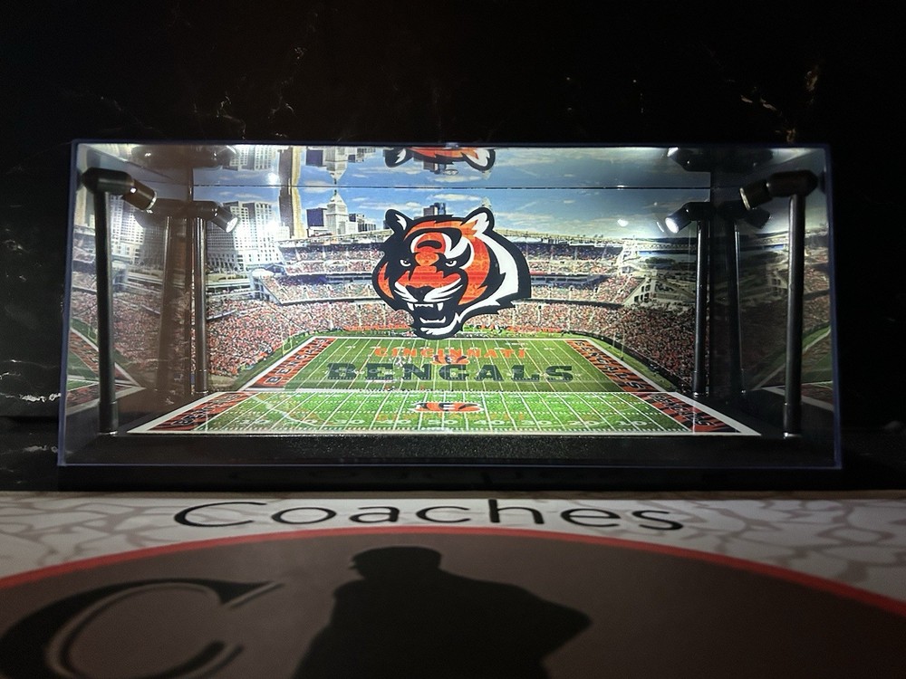 Cincinnati Bengals Custom 2 Mini Helmet display case w/ LED lights -