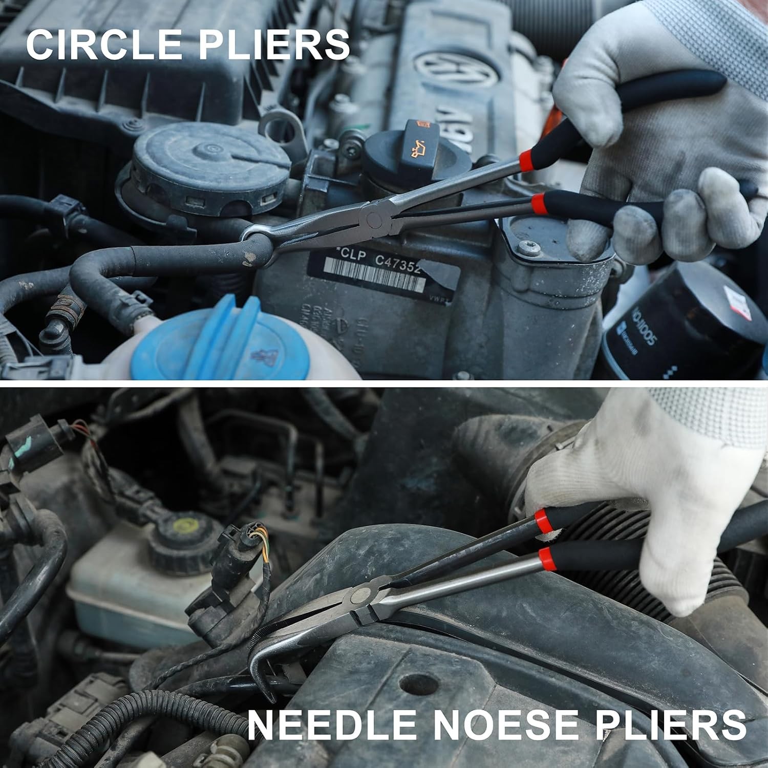 6PCS Extra Long Reach Pliers Set, 11" Straight, 45 and 90 Bent Nose, 5/16", 1/2"