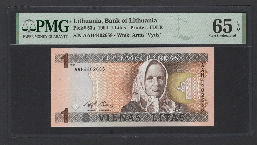 Lithuania One Litas 1994 P53a Uncirculated Grade 65