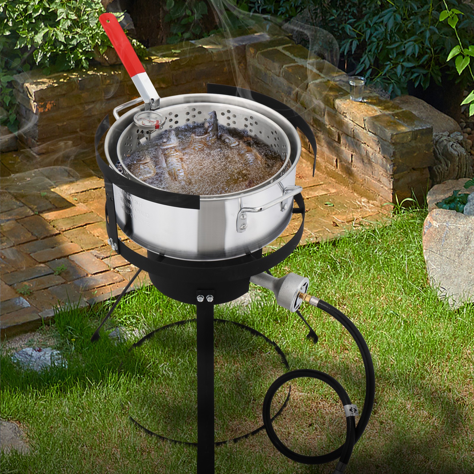Propane 10 Qt. Fish Fryer Boiler Steamer Set 55,000 BTU Burner Outdoor Seafood