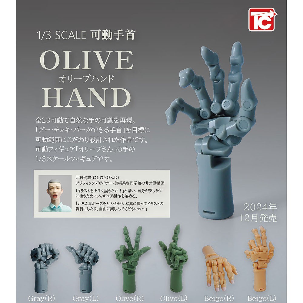 1/3 Scale Movable Posable Artist Wrist Left & Right Hand Model Beige Gray Olive