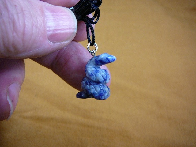 (an-snake-7) COILED SNAKE rattle BLUE SODALITE carving Pendant NECKLACE FIGURINE