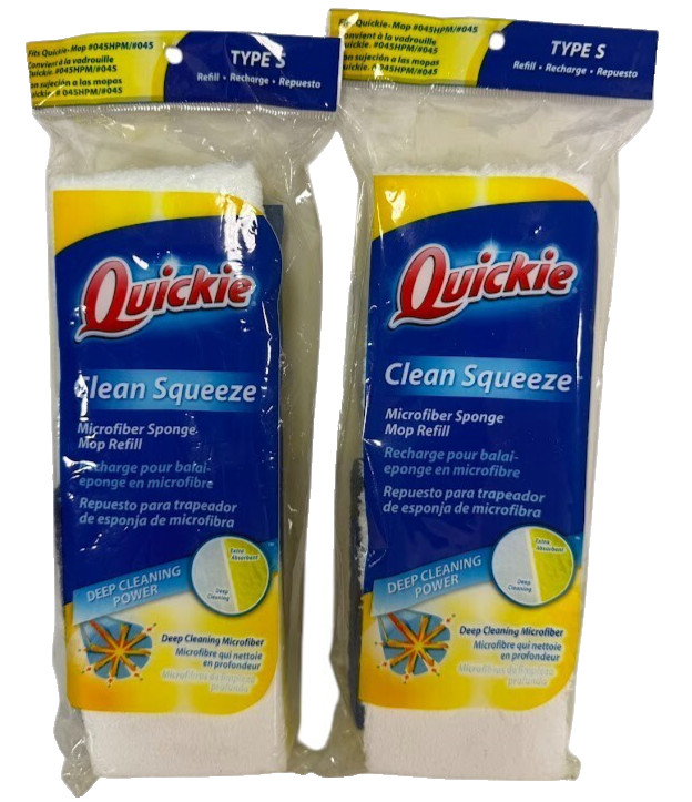 2X Quickie Clean Squeeze Microfiber Sponge Mop Refill Replace Type S 045HPM #045