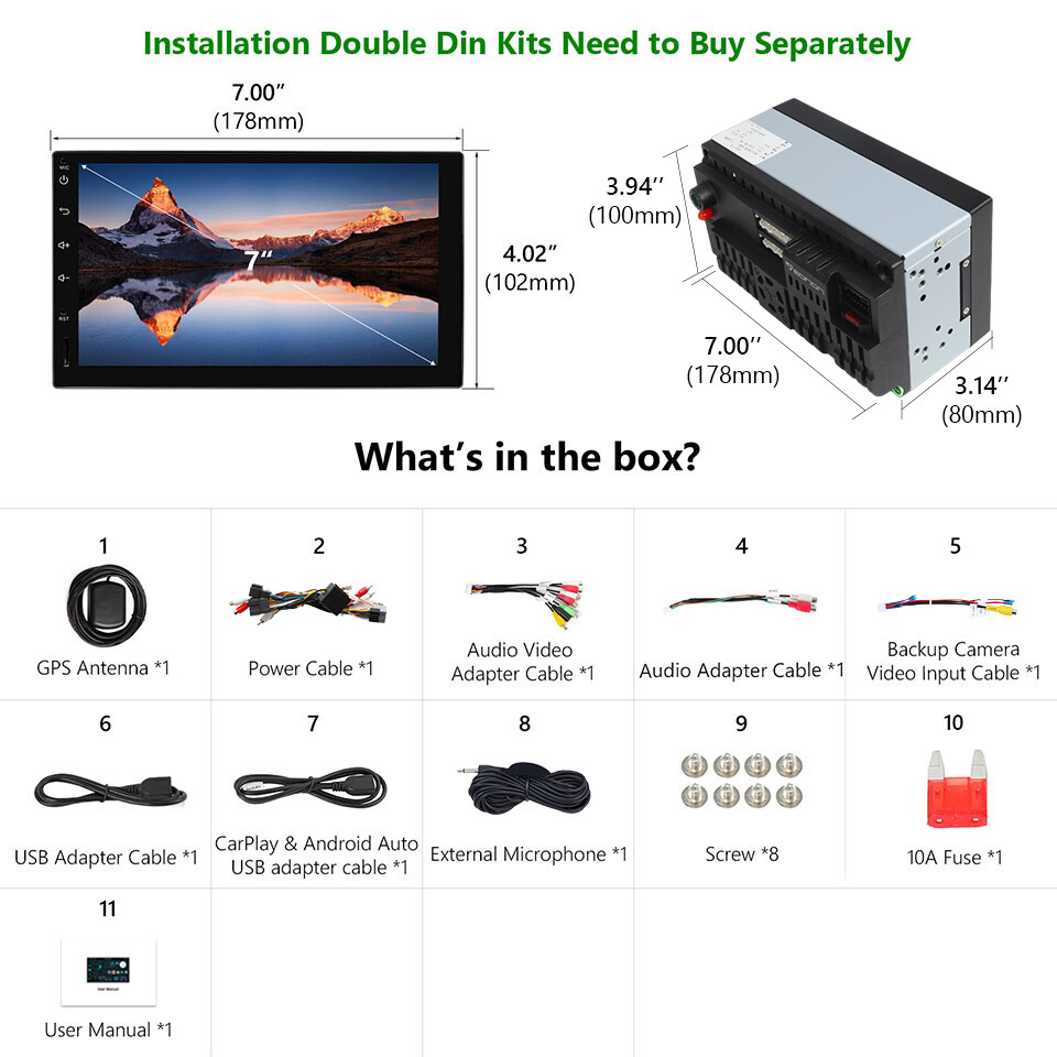 Eonon Q04SE 7" Car Stereo Radio Double 2 DIN 8-Core Android Auto 10 GPS CarPlay