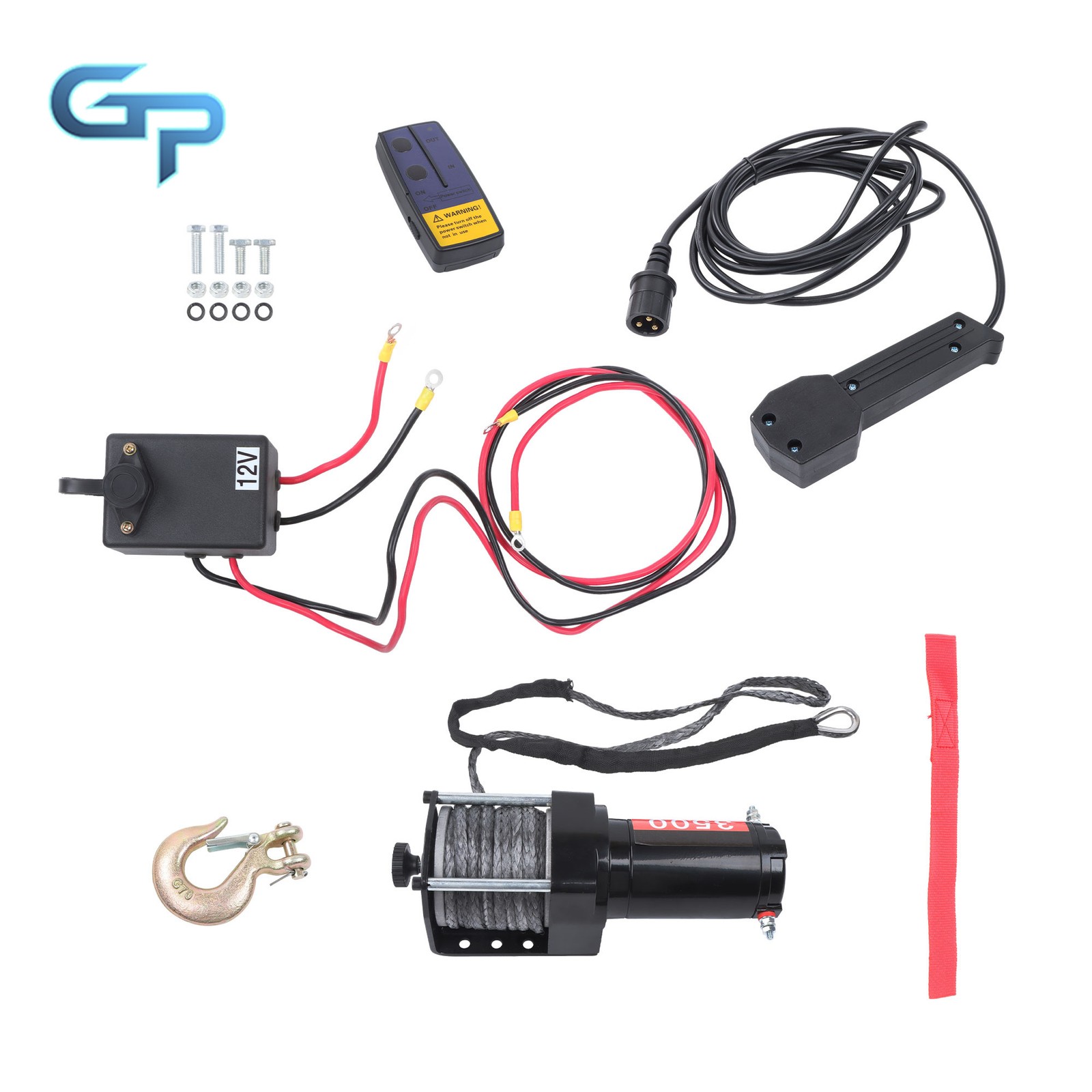 3500lbs 12VDC/1.5HP Synthetic Rope Electric Winch w/ Wireless+Wired Control