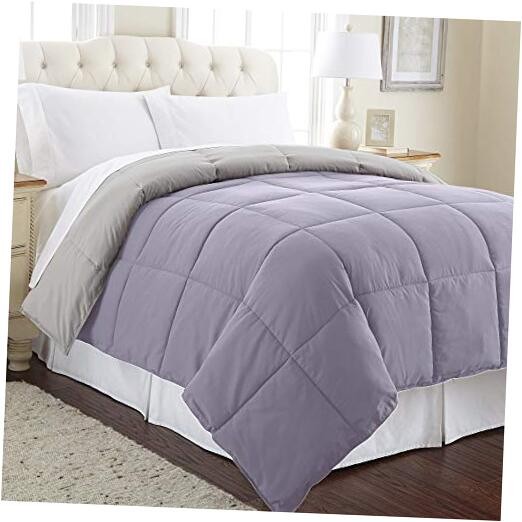 Down Alternative Microfiber Quilted Reversible Full/Queen Amethyst/Silver
