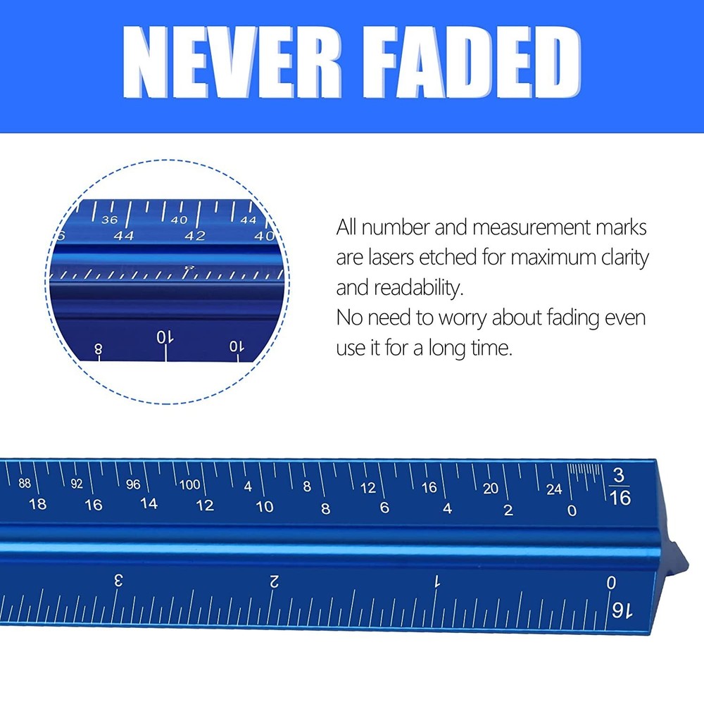 Architectural Scale Ruler 12" Aluminum Architect Triangular Blue Students New