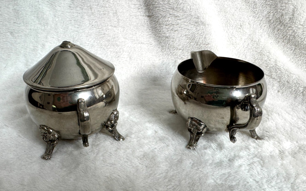Vintage Silverplated Cream and Sugar Set Victorian Rose Design
