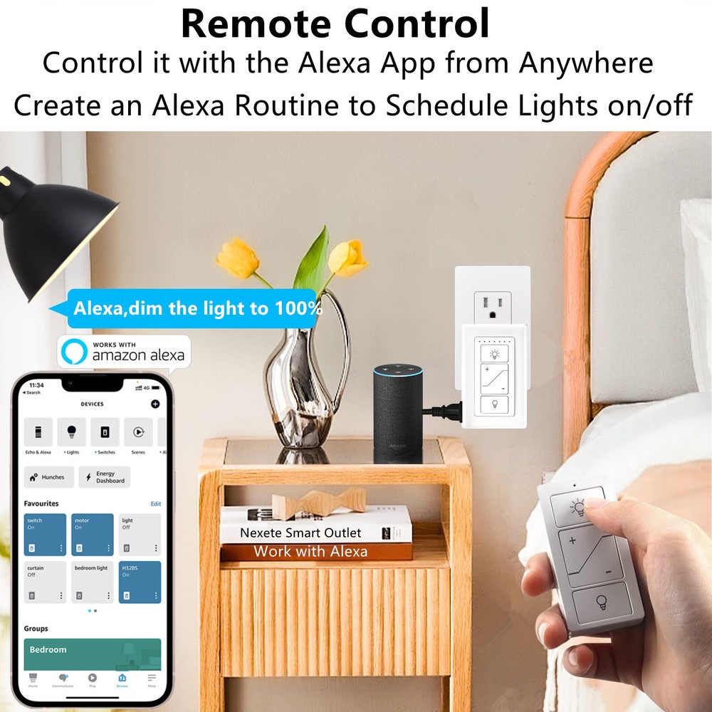 Smart Outlet Plug in Dimmer Switch with Remote Voice Control Work with Alexa