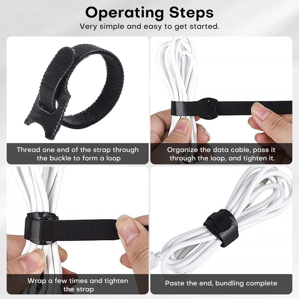 62PCS 8In Adjustable Reusable Cable Straps – Multi-Purpose Microfiber Cord Organ