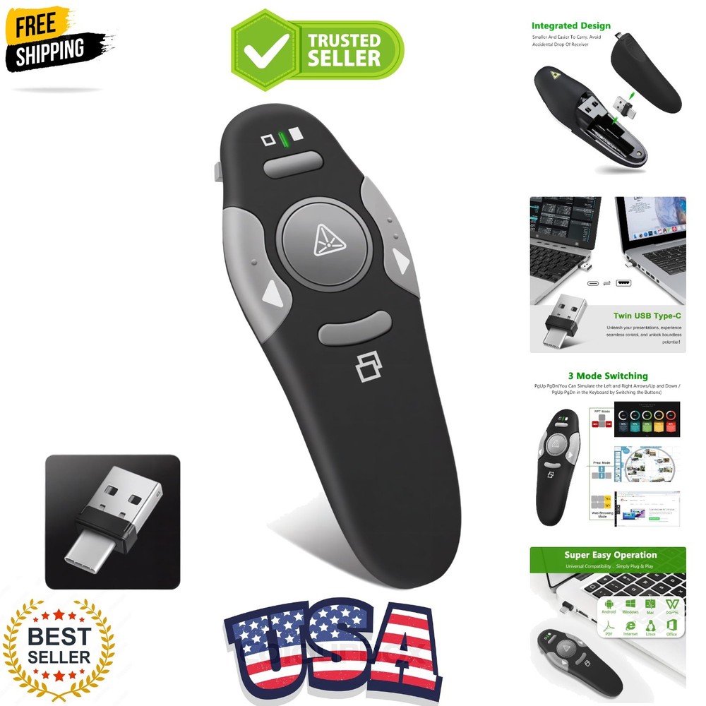 Presentation Clicker Remote, Type C&USB Wireless Presenter, PowerPoint Clicke...