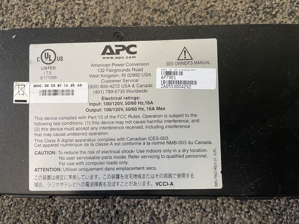 APC AP7901 120V PDU Switched Power Distribution Unit