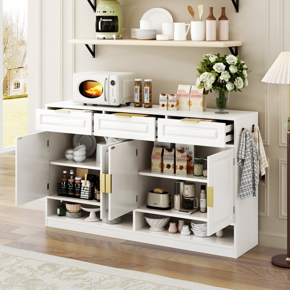 Sideboard with 3 Drawers & Adjustable Shelf, Multi-Functional Storage Buffet