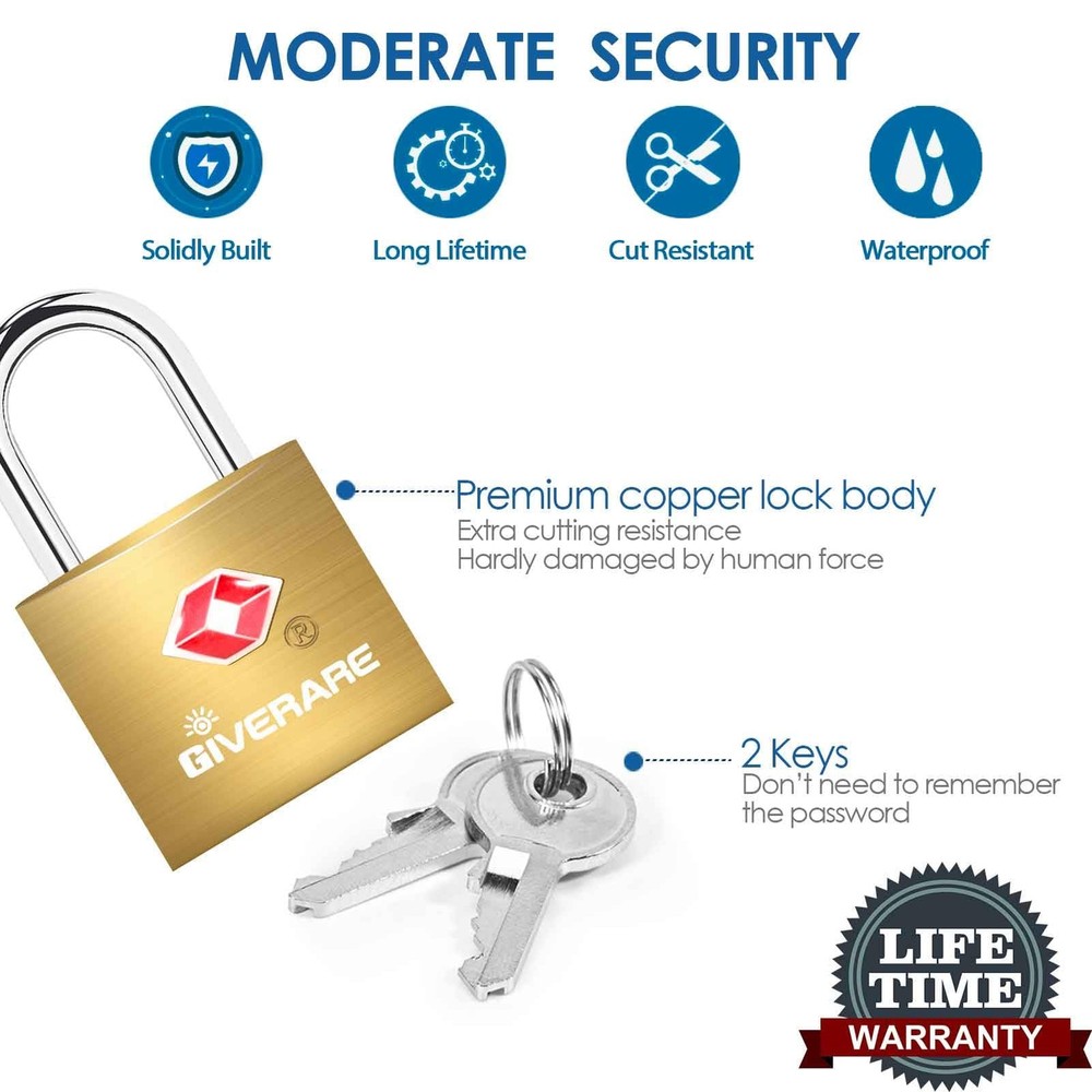 4 Pack TSA Approved Travel Luggage Locks with Keys, Solid Brass Copper Keyed ...