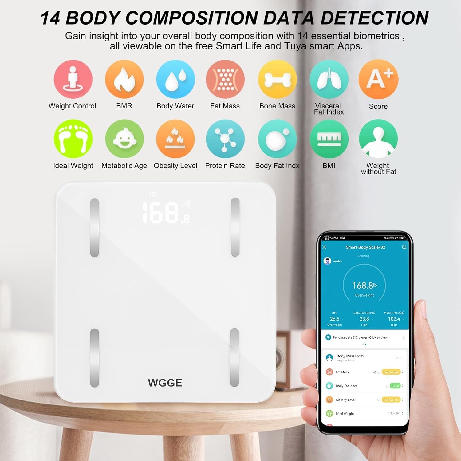 Body Fat Scale, WGGE Smart Digital Bathroom Weight Scale Highly Accurate