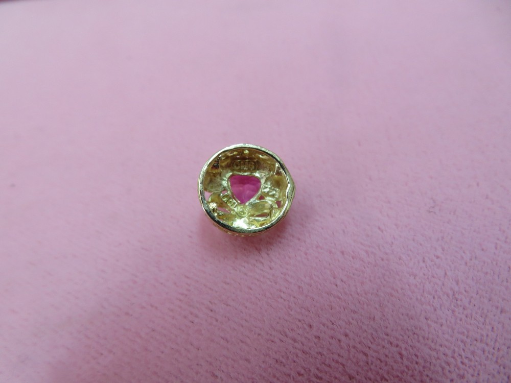 OMG 10K Solid Yellow Gold Heart Ruby Slide Charm for Bracelet