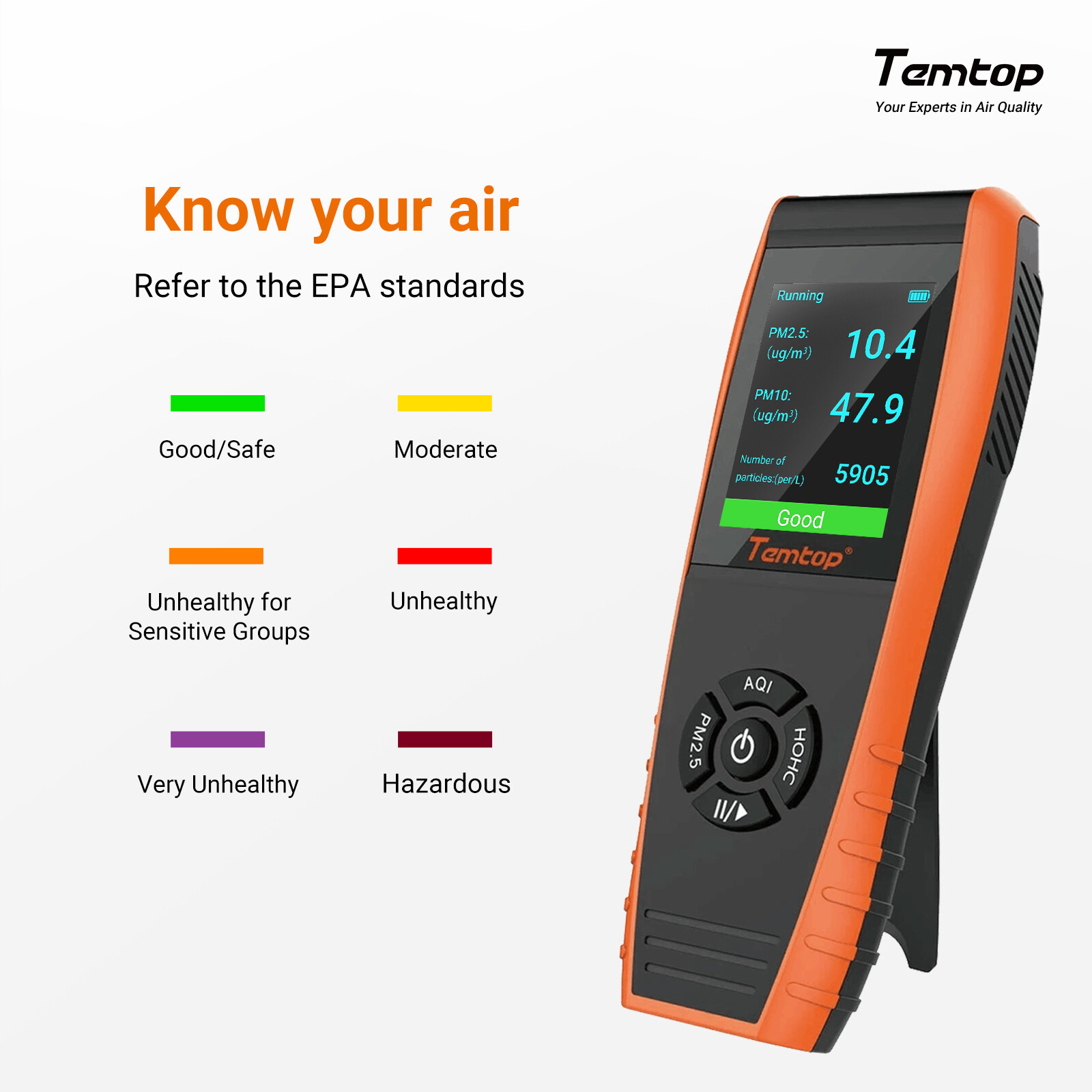 Temtop P600 Air Quality Monitor Particle Detector PM2.5 PM10 Recorder Histogram