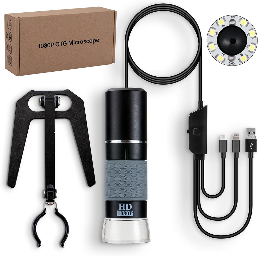 1080P USB Microscope with Metal Stand 50X-1000X Handheld Digital Microscope