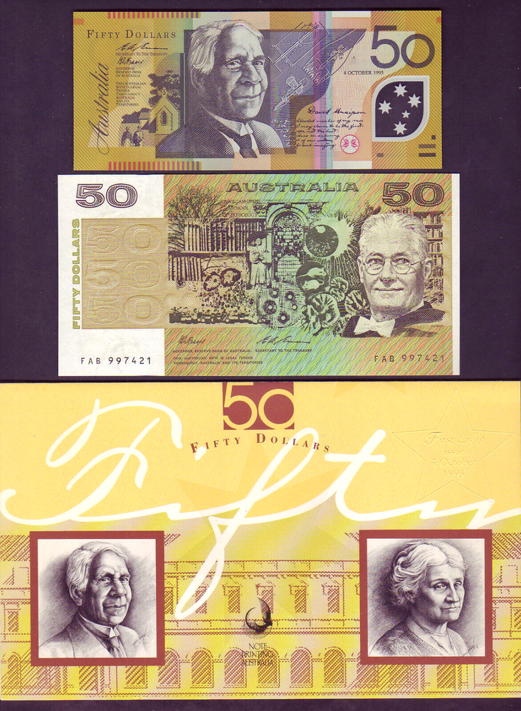 1995 NPA - $ 50 - 2 Note Embossed Folder. 1st (with Overprint) & Last Issues..