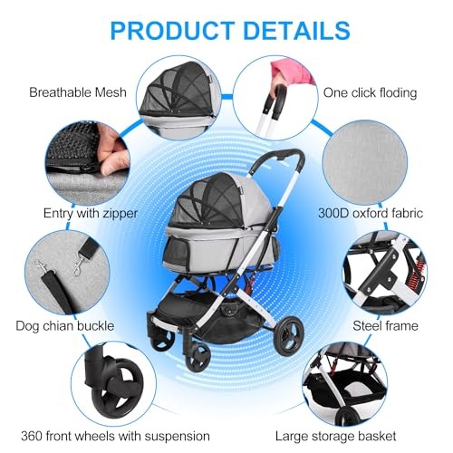 Pet Stroller for Medium Small Dog & Cat, Foldable Lightweight Dog Stroller Gray