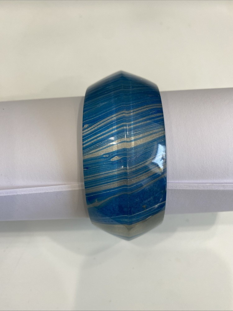 vintage chunky Blue Plastic Marbleized Bangle Bracelet