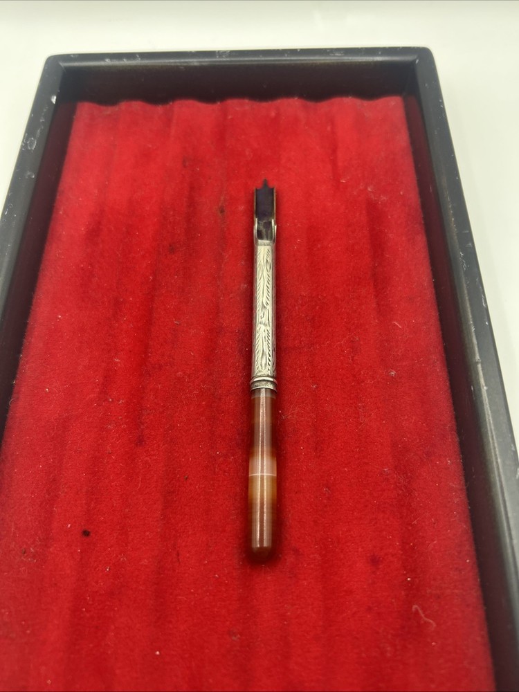 Antique Victorian Silver & Agate Miniature Dip Pen
