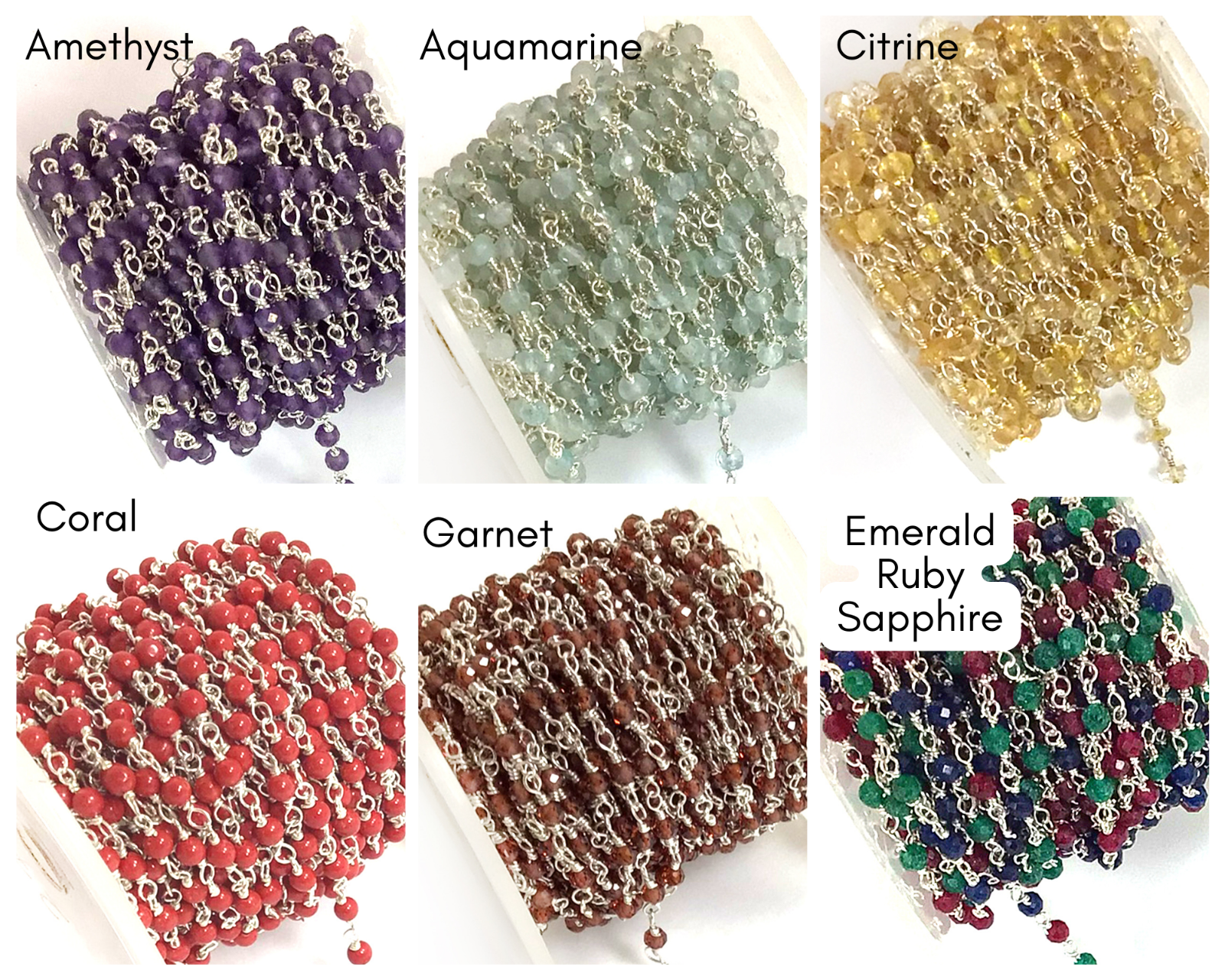 Gemstone Rosary Beaded Wire Silver Chain Faceted Rondelle Sold by FT Bulk Chain