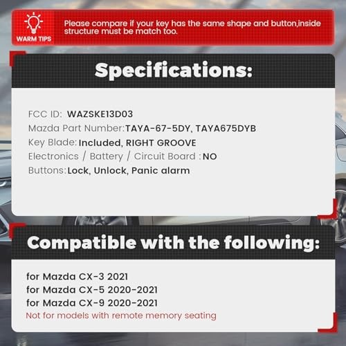 Replacement Remote Key Case Shell 3 Buttons for Mazda CX-3 CX-9 2020 3 BUTTON