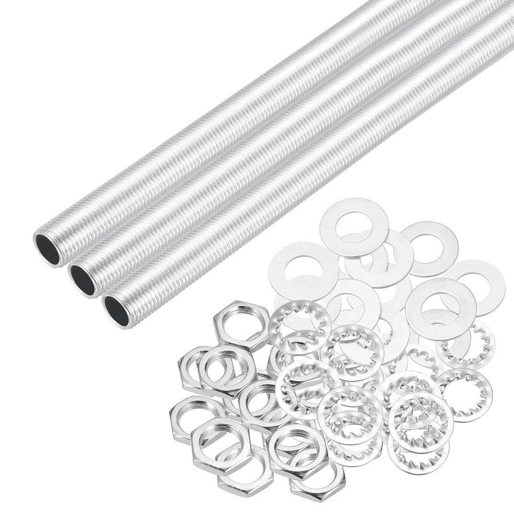 21Pcs 10" M10 Lamp Pipe Kit with Lock Nuts Washers for Assembly, Silver