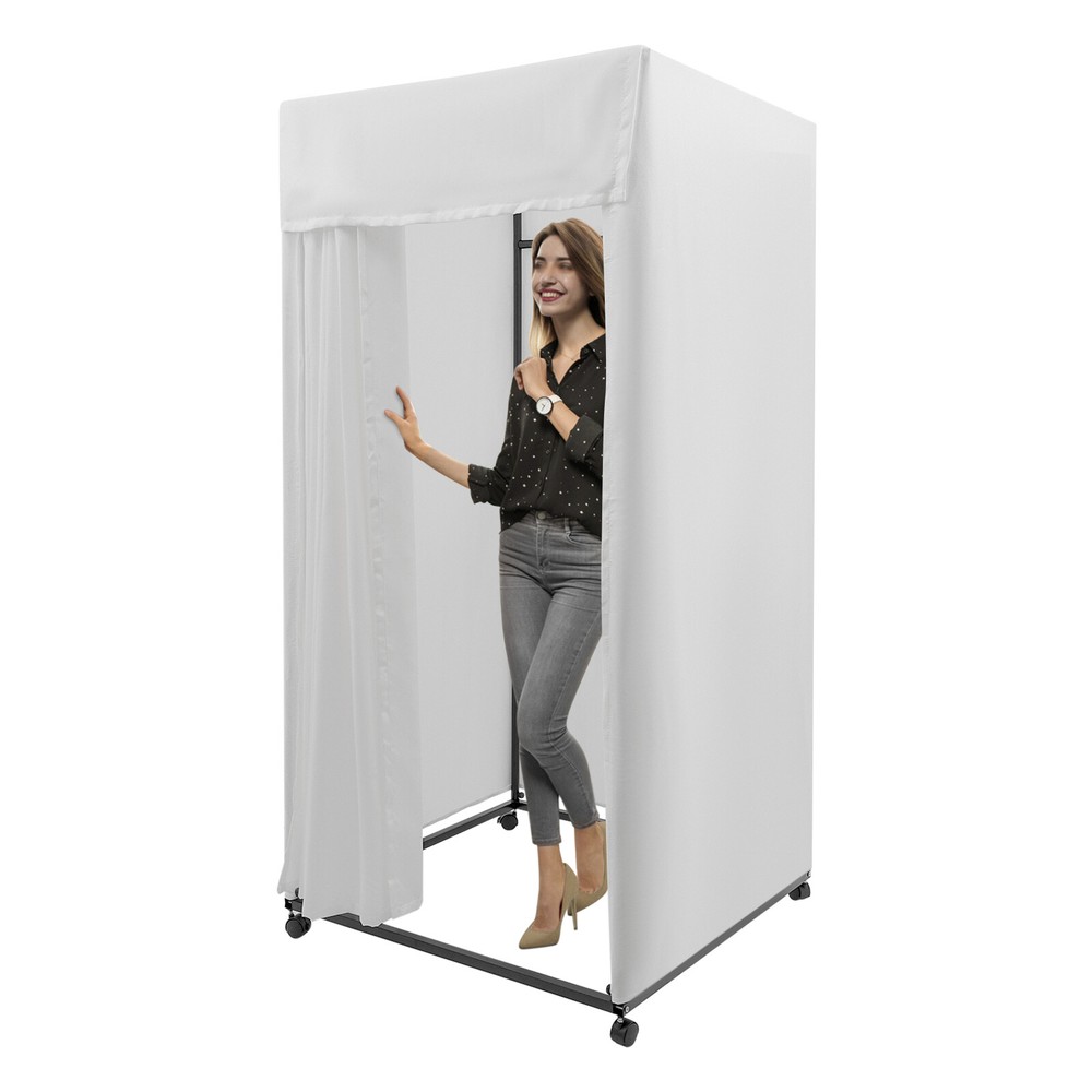 Portable Rectangular Dressing Room 4-Wheels Freestanding Movable Fitting Room