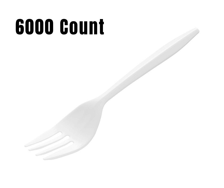 6000 Pack - Disposable Heavy Weight Individually Poly Wrapped White Fork