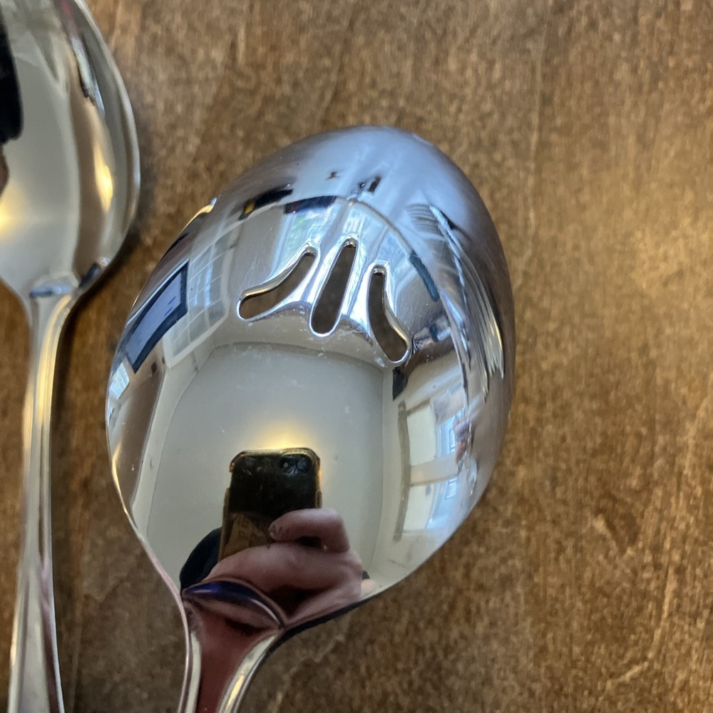 Oneida SATIN SAND DUNE Set Of 2 Serving Solid Slotted Spoons 8 1/4