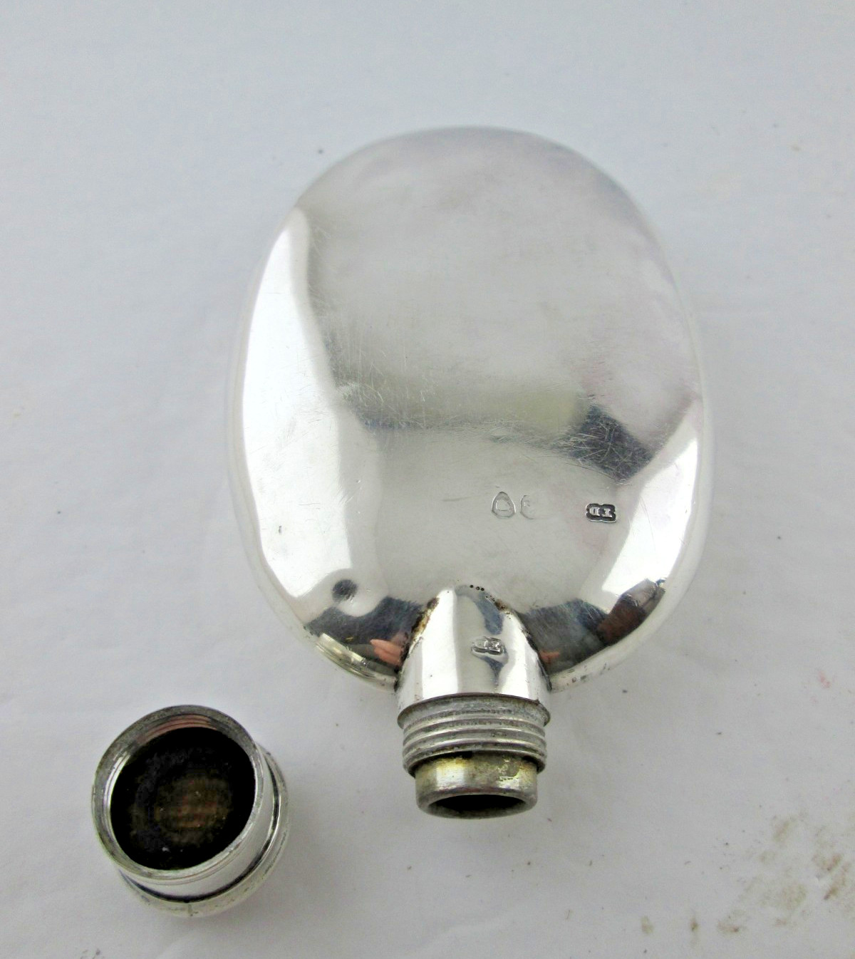 Victorian Antique Leather Case Sterling Silver Spirit Flask plus Cigarette Case