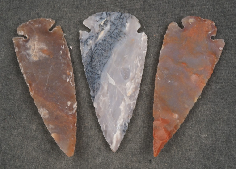 3 Thin Bent 3" Flint Arrowhead Spear Project Point Knife Blade BB788
