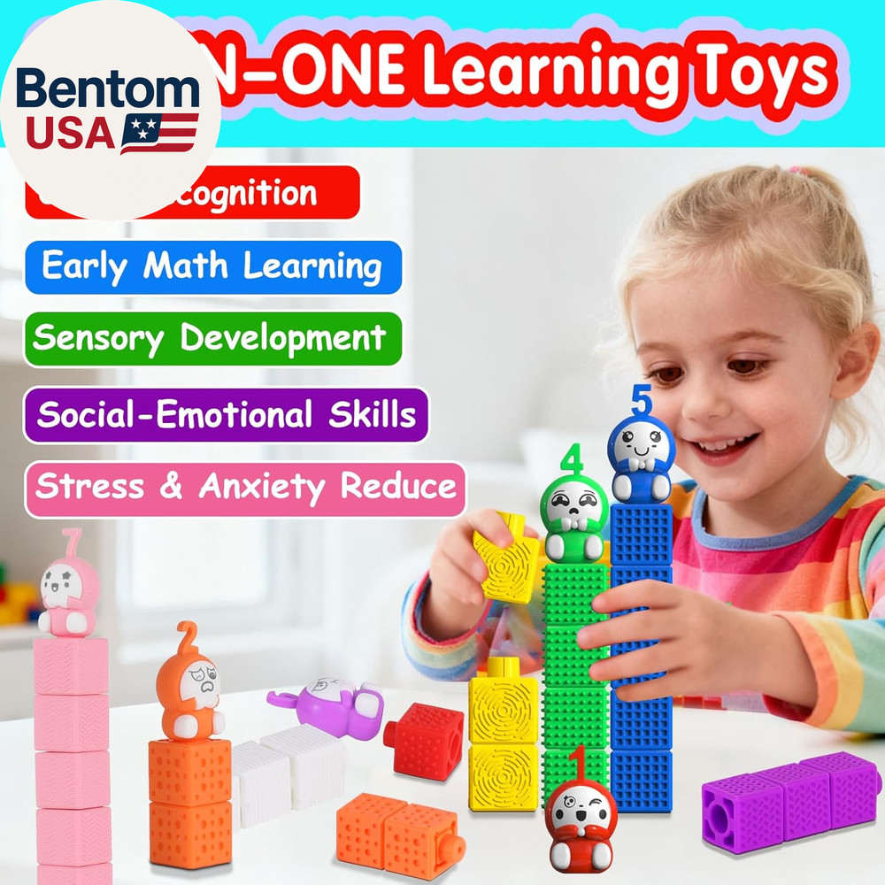 Number Counting Blocks 1-10 with Figures: 65PCS Soft Silicone Stacking & Sensory