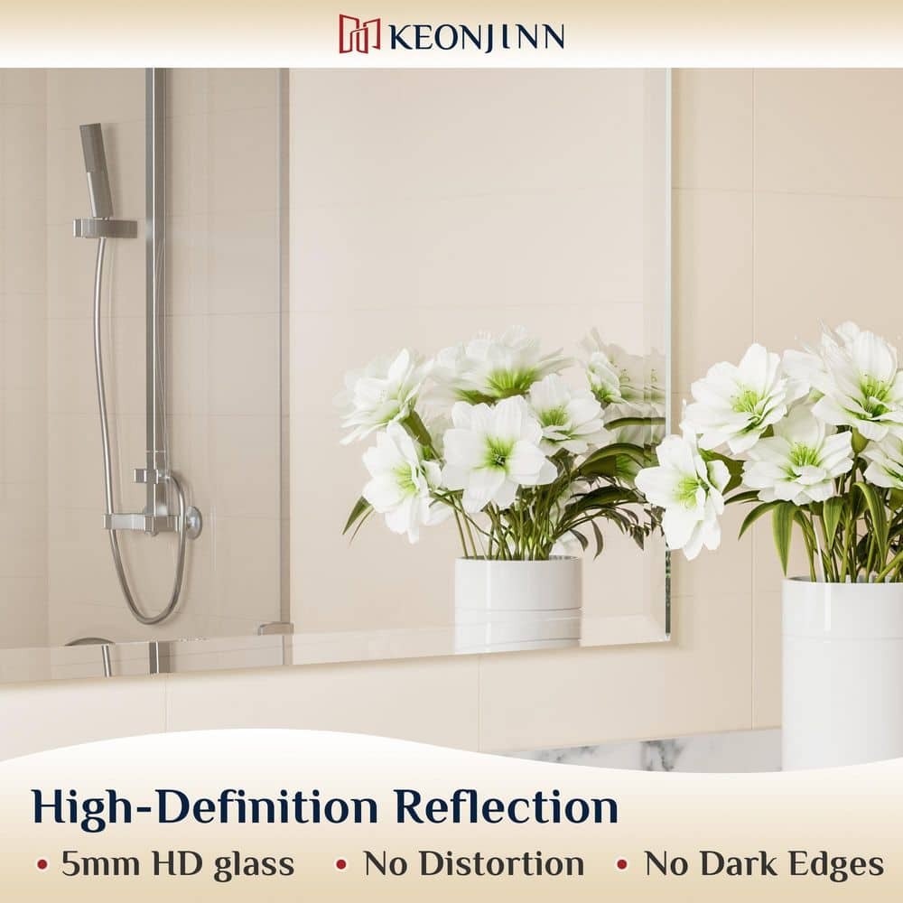 KeonJinn 24" W x 32" H Rectangular Beveled Frameless Wall Mount Bathroom Vanity