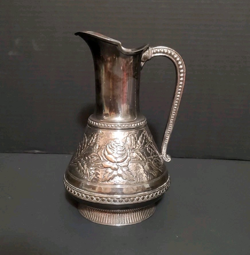 Flavia Montelupo Silver Plated Pitcher Floral Repoussé Design W/ Raised Elements