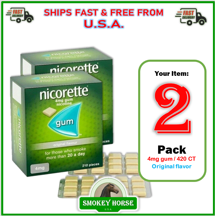 2 x Nicorette ORIGINAL Flavour Gum 4 MG 210 Pieces "USA SELLER-SHIPS SUPER FAST"