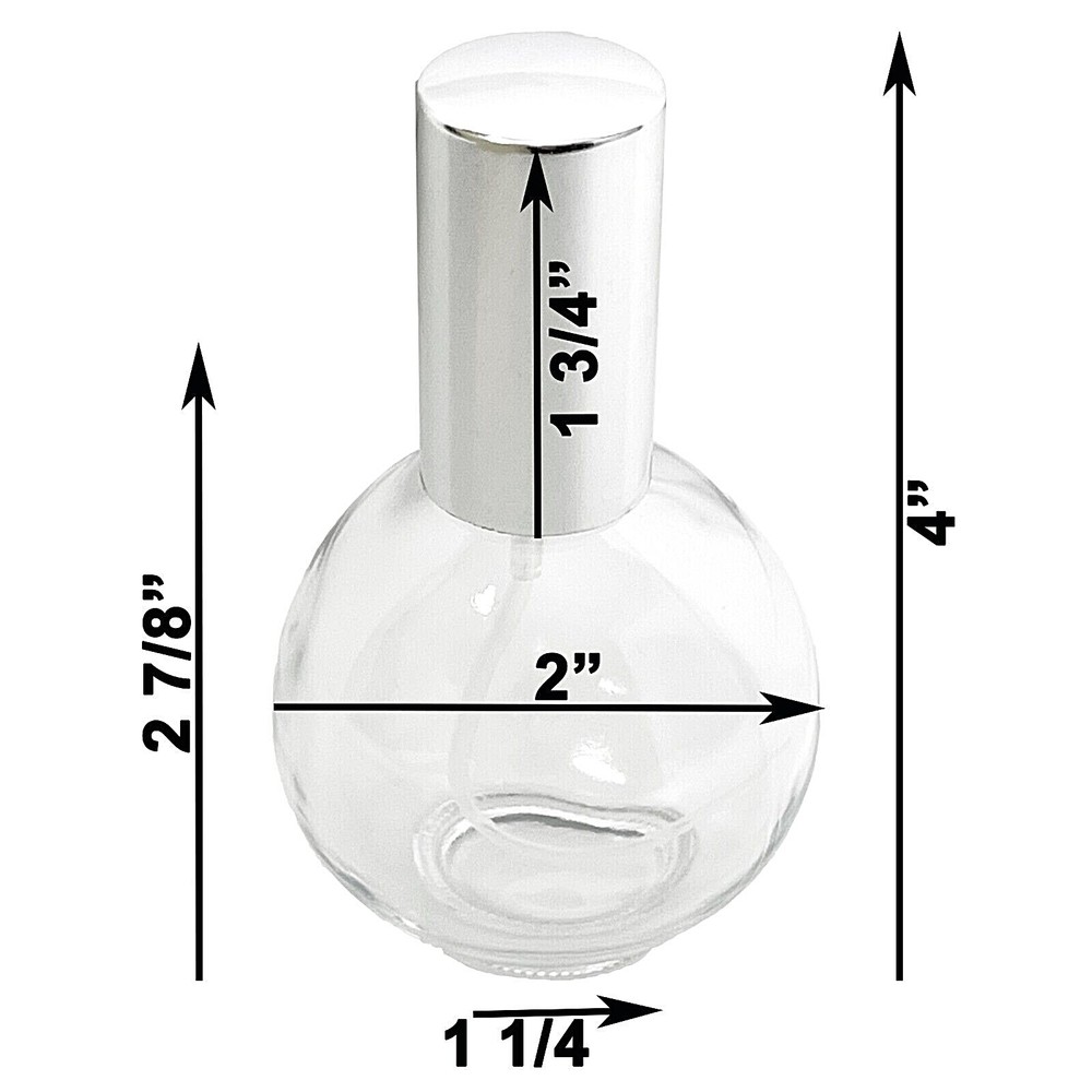 75ml 2.5 oz Empty Sphere Glass Perfume Bottles Silver Atomizer Refillable Decant