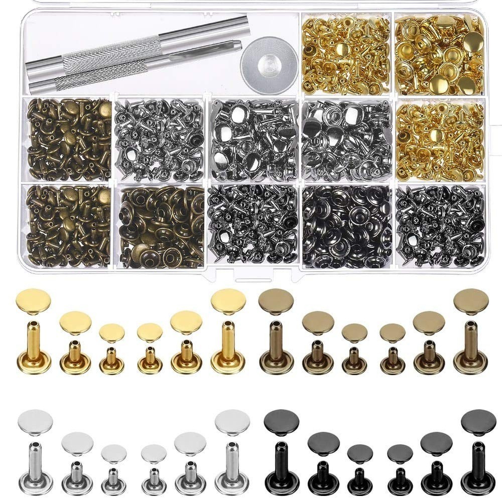 Durable Double Cap Leather Rivets - 480 Sets in 4 Colors for Creative Projects