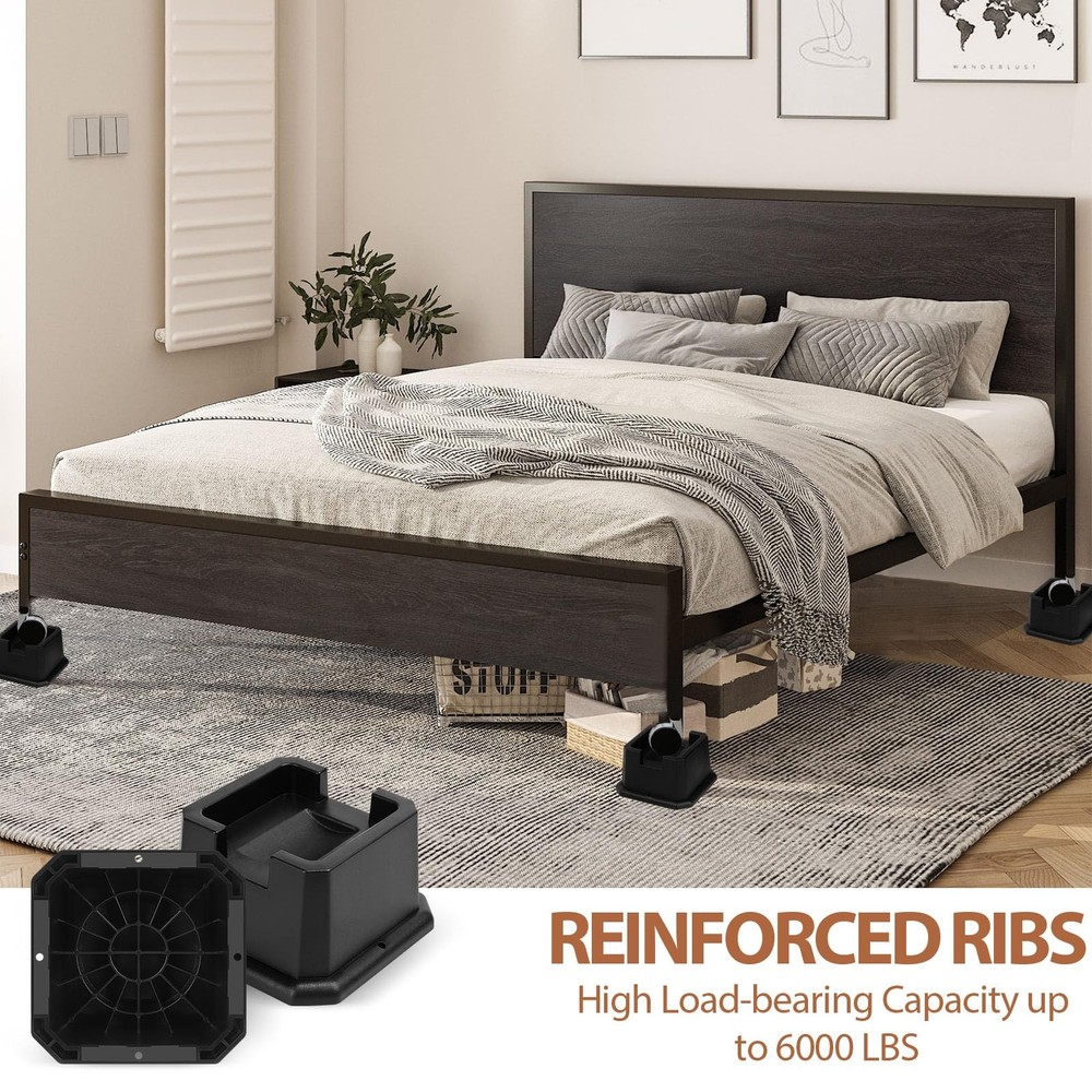 4 Pack Bed Risers 2 Inch Elevation 28 Inch Heavy Duty Support 6000 Lbs