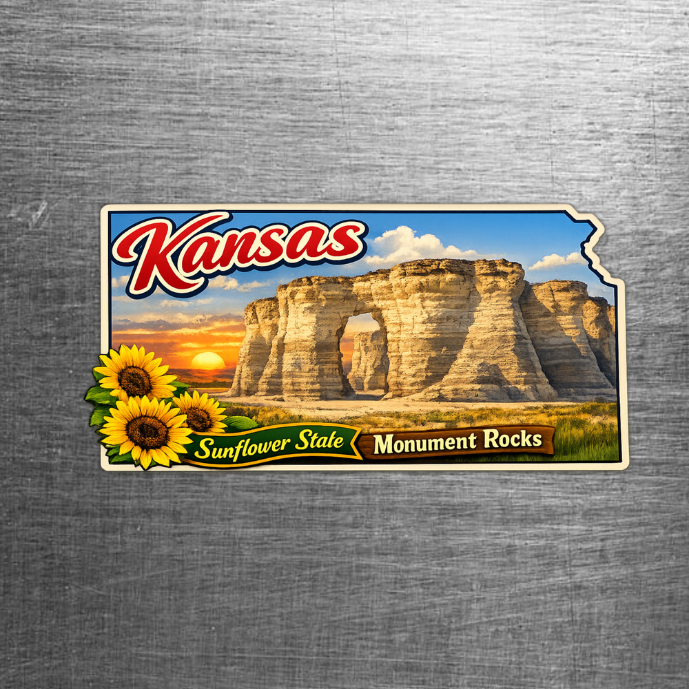 Kansas Custom State Sticker "Sunflower State" Monument Rocks